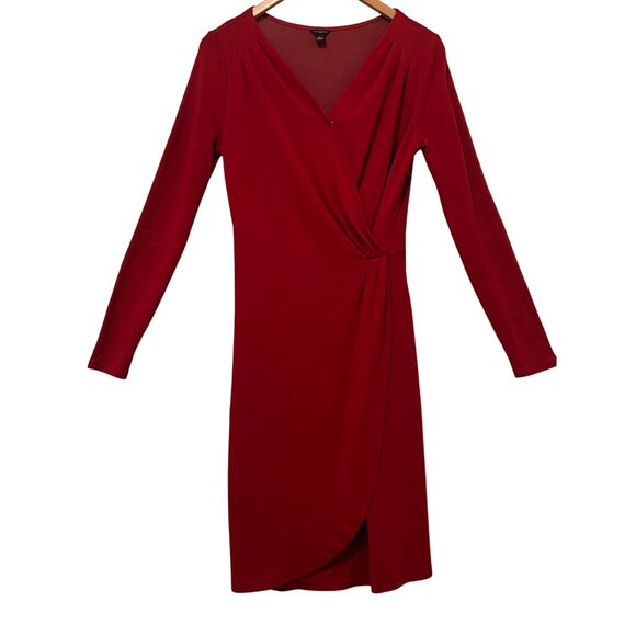 Ann Taylor Size 6 Red Dress Body Con Hidden Side Zip Long Sleeves Foe wrap skirt - Picture 1 of 16